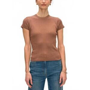NEW WHITE + WARREN paperfine short sleeve pointelle tee in mocha